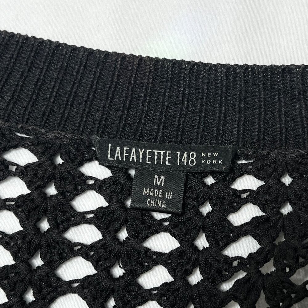 Lafayette 148 Open-Knit Cotton-Blend Duster Cardigan Black Longline Sweater Med - Picture 2 of 9